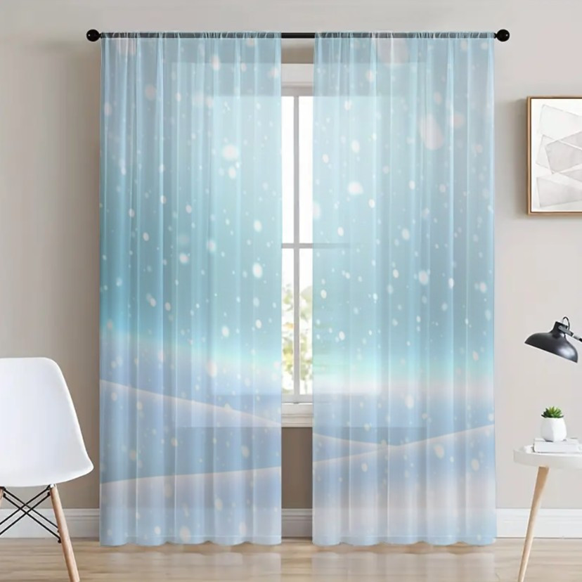 Гардина тюль Зима сніг сніжинки принт ВСІ розміри