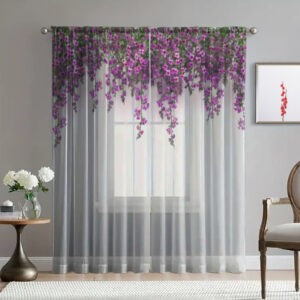 Гардина тюль Бегонії малинові квіти зелені листя каскад 7 принт ВСІ розміри