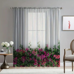 Гардина тюль Бегонії малинові квіти зелені листя каскад 2 принт ВСІ розміри
