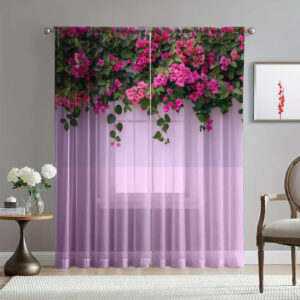 Гардина тюль Бегонії малинові квіти зелені листя каскад 1 принт ВСІ розміри
