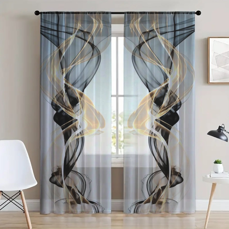 Гардина тюль Абстракція чорно золота принт ВСІ розміри