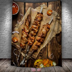 Плед Шампури смаженого м'яса шашлику на дерев'яній дошці 150х200 см