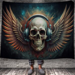 Плед Череп у навушниках з крилами готика 5 150х200 см