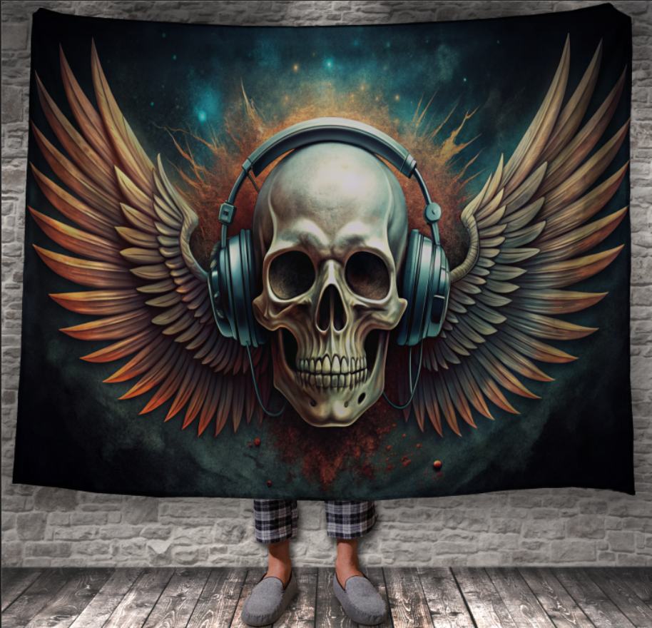 Плед Череп у навушниках з крилами готика 5 150х200 см