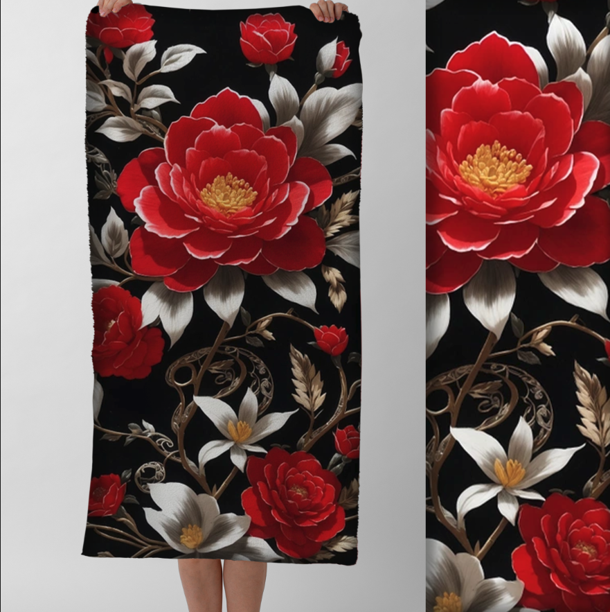 Рушник Яскраво червоні півонії квіти пляжний з принтом ВСІ розміри