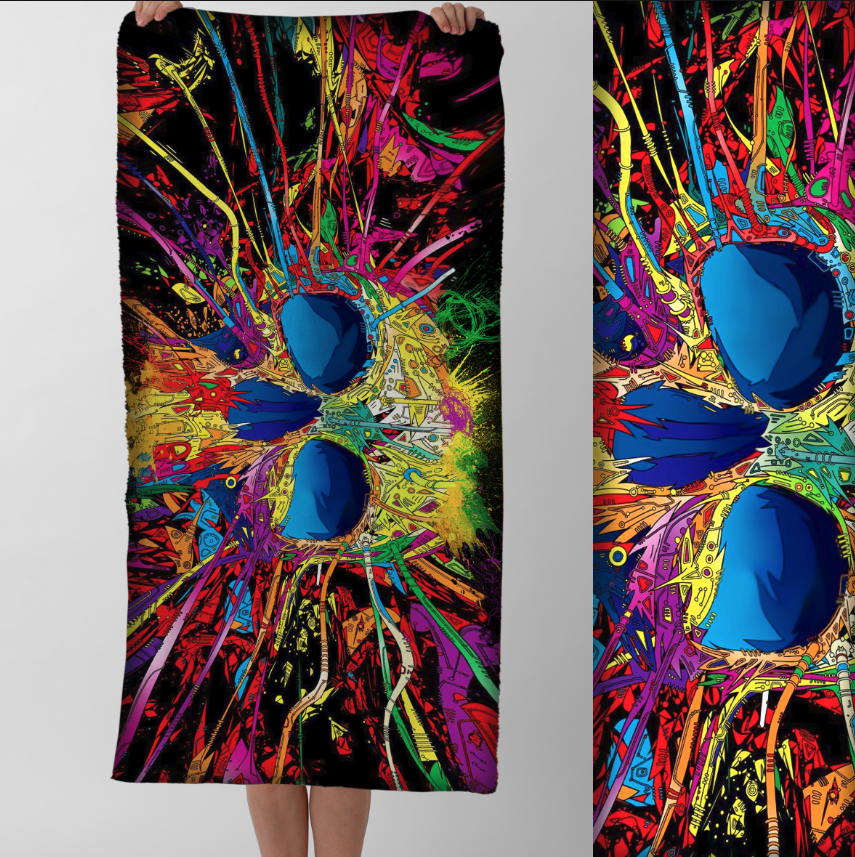 Рушник Яскравий абстрактний череп барвистий арт потіки фарб готика пляжний з принтом ВСІ розміри