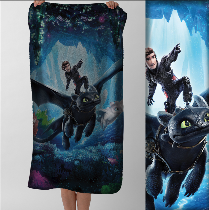 Рушник Як приборкати дракона Беззубик мультик 78 пляжний з принтом ВСІ розміри