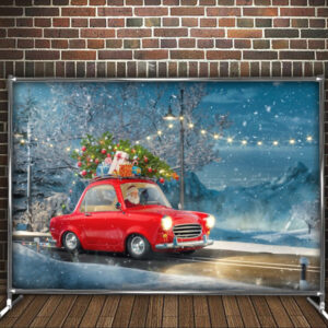 Фотозона банер press wall Червоне ретро авто різдво Всі розміри