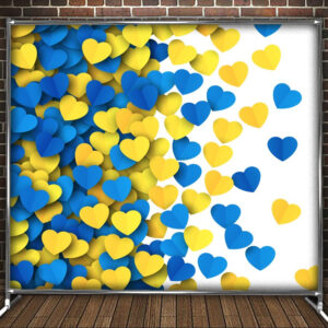 Фотозона банер press wall Жовто блакитні серця 1 Всі розміри