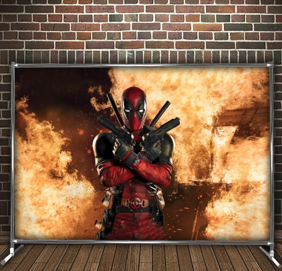Фотозона банер press wall Дедпул вогонь Марвел Всі розміри