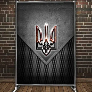 Фотозона банер press wall Герб тризуб України залізна текстура Всі розміри