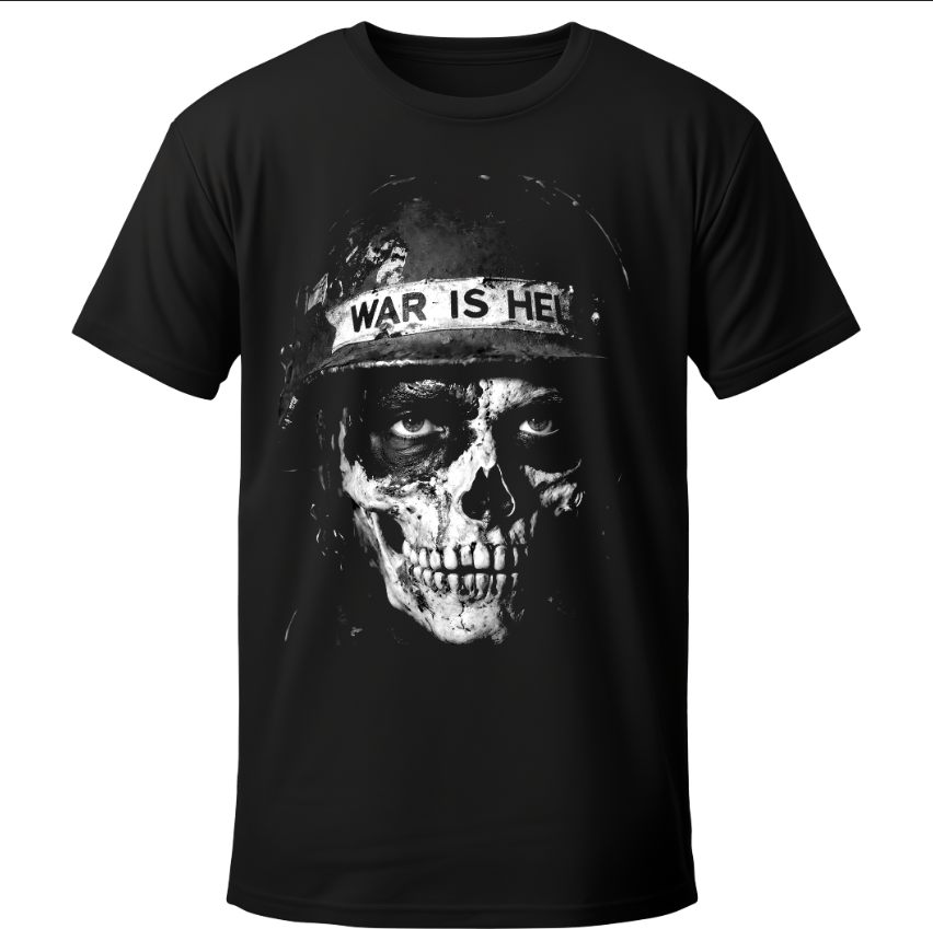 Футболка Череп солдата у касці з написом WAR IS HELL унісекс ВСІ розміри Преміум