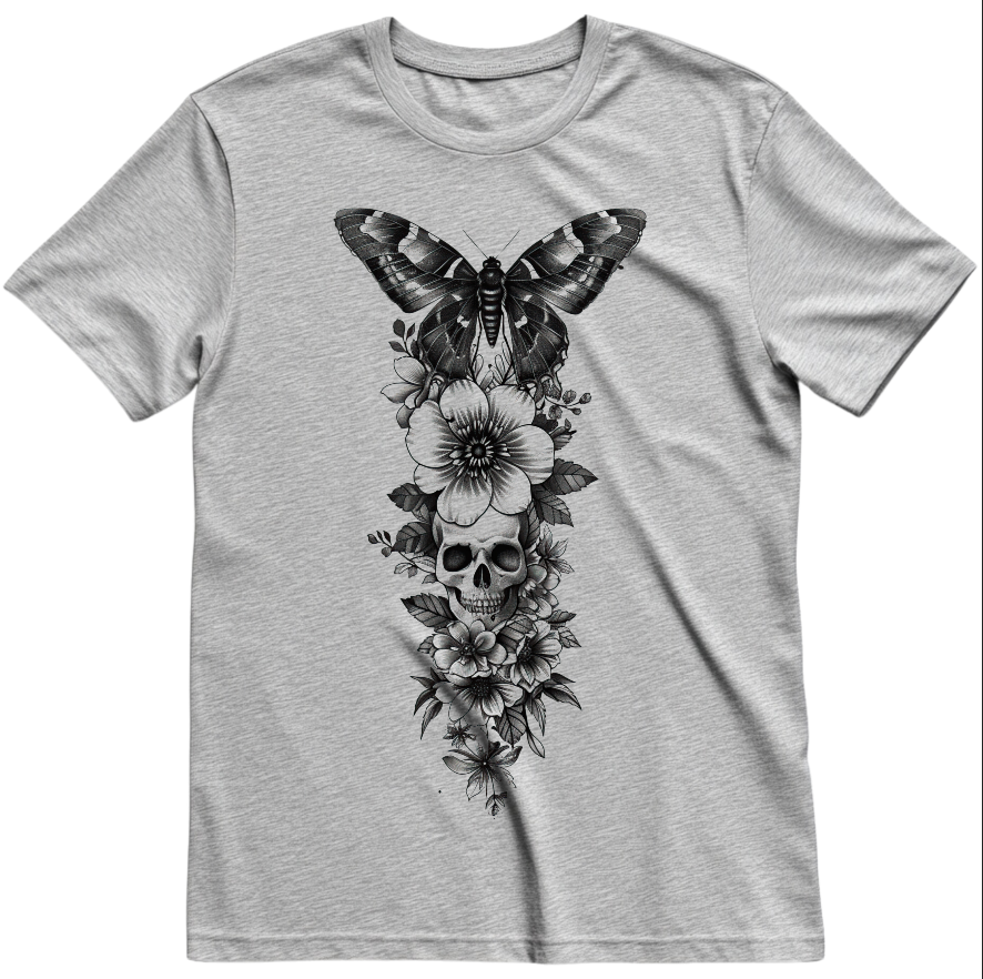 Футболка Череп з квітами метеликами унісекс ВСІ розміри Преміум